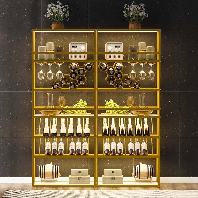 LED Tall Bar Wine Rack, Gold Contemporary Standing